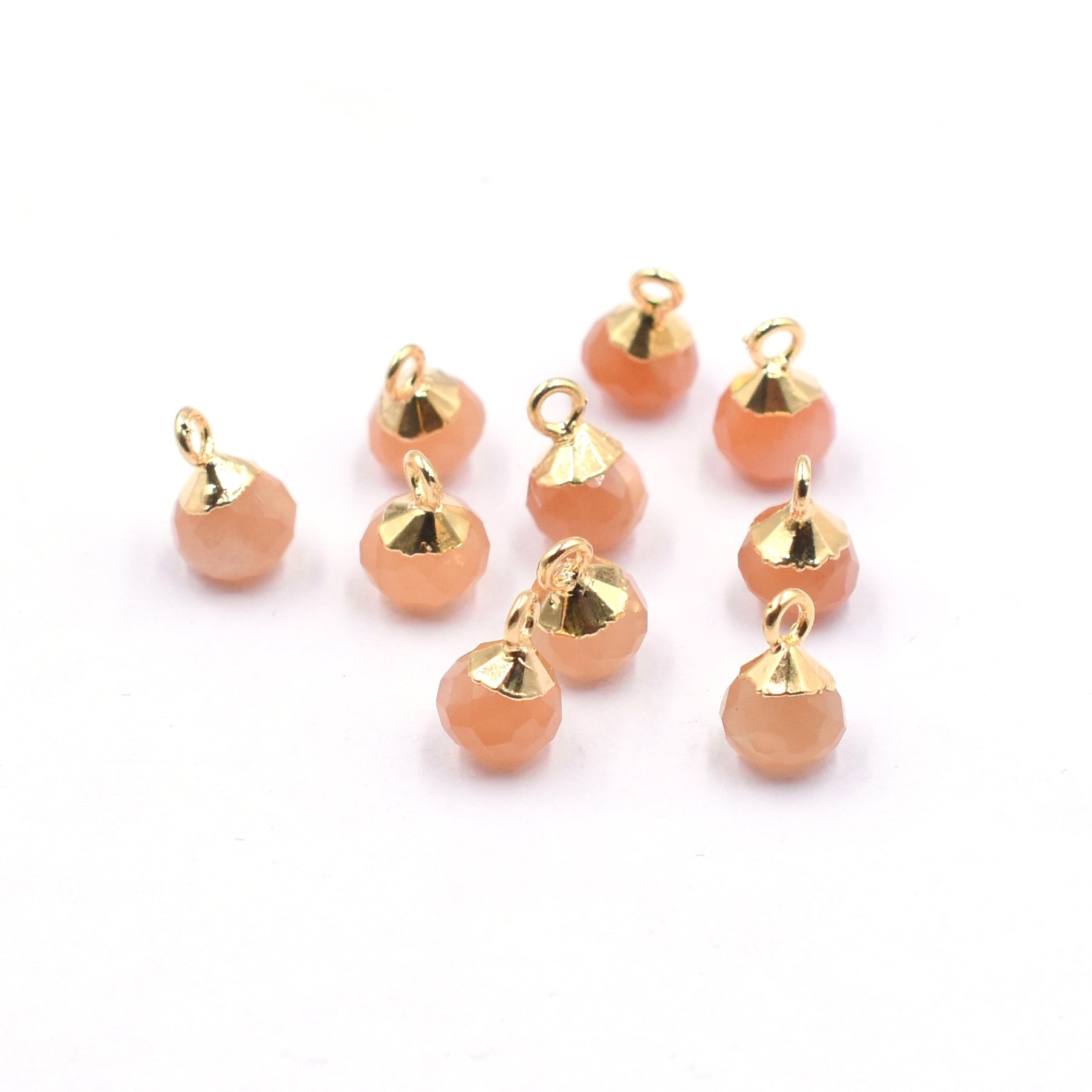 Peach Moonstone Onion Shape 6 MM Gold Electroplated Pendant (Set Of 2 Pcs)