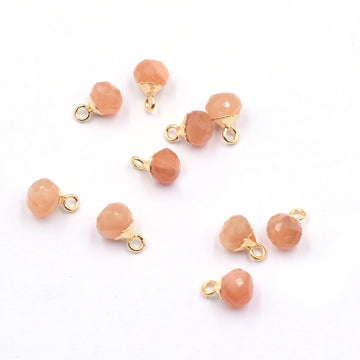 Peach Moonstone Onion Shape 6 MM Gold Electroplated Pendant (Set Of 2 Pcs)