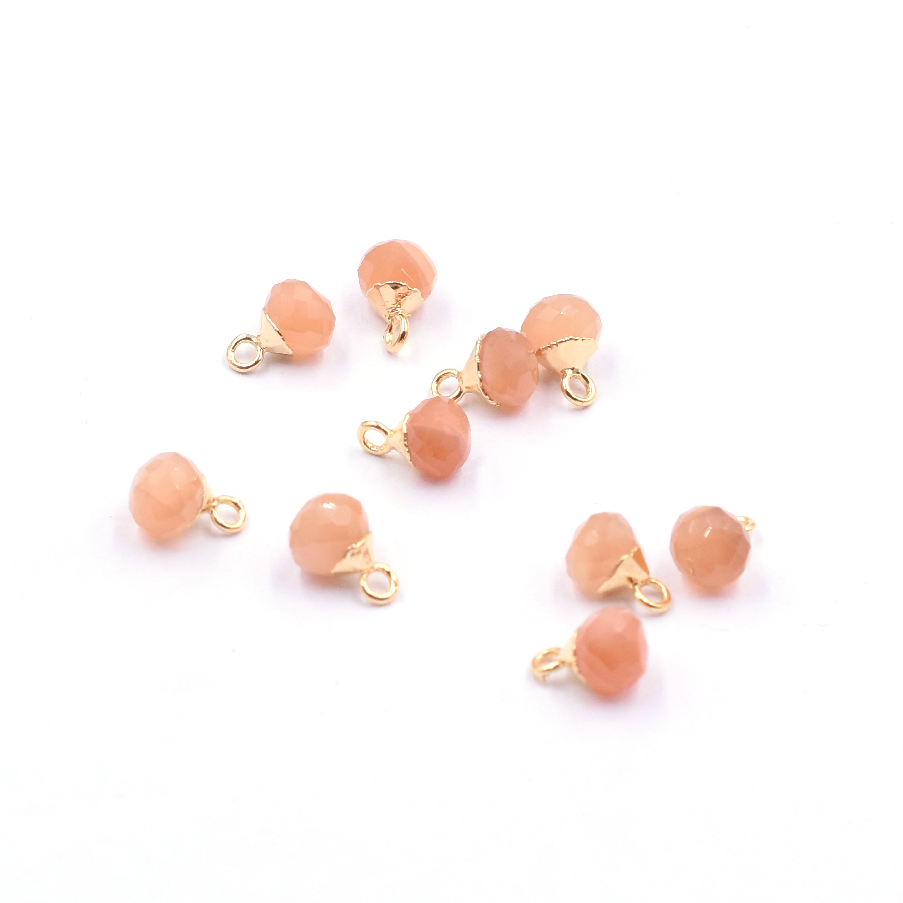 Peach Moonstone Onion Shape 6 MM Gold Electroplated Pendant (Set Of 2 Pcs)