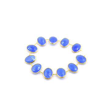 Blue chalcedony oval gemstone in silver vermeil bezel