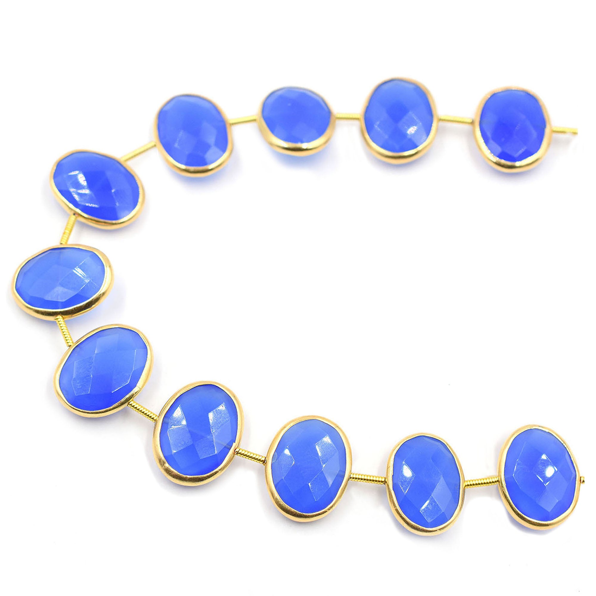 Oval-shaped blue chalcedony set in silver vermeil