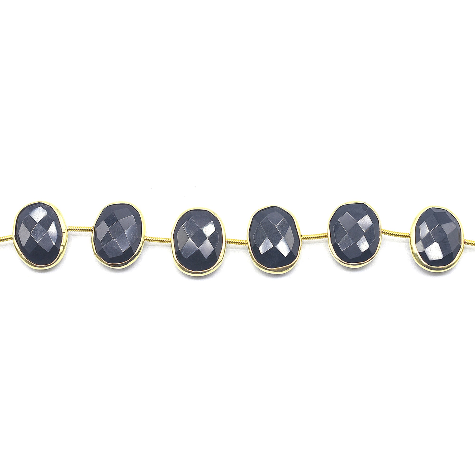 Silver vermeil black onyx oval-shaped jewelry strand