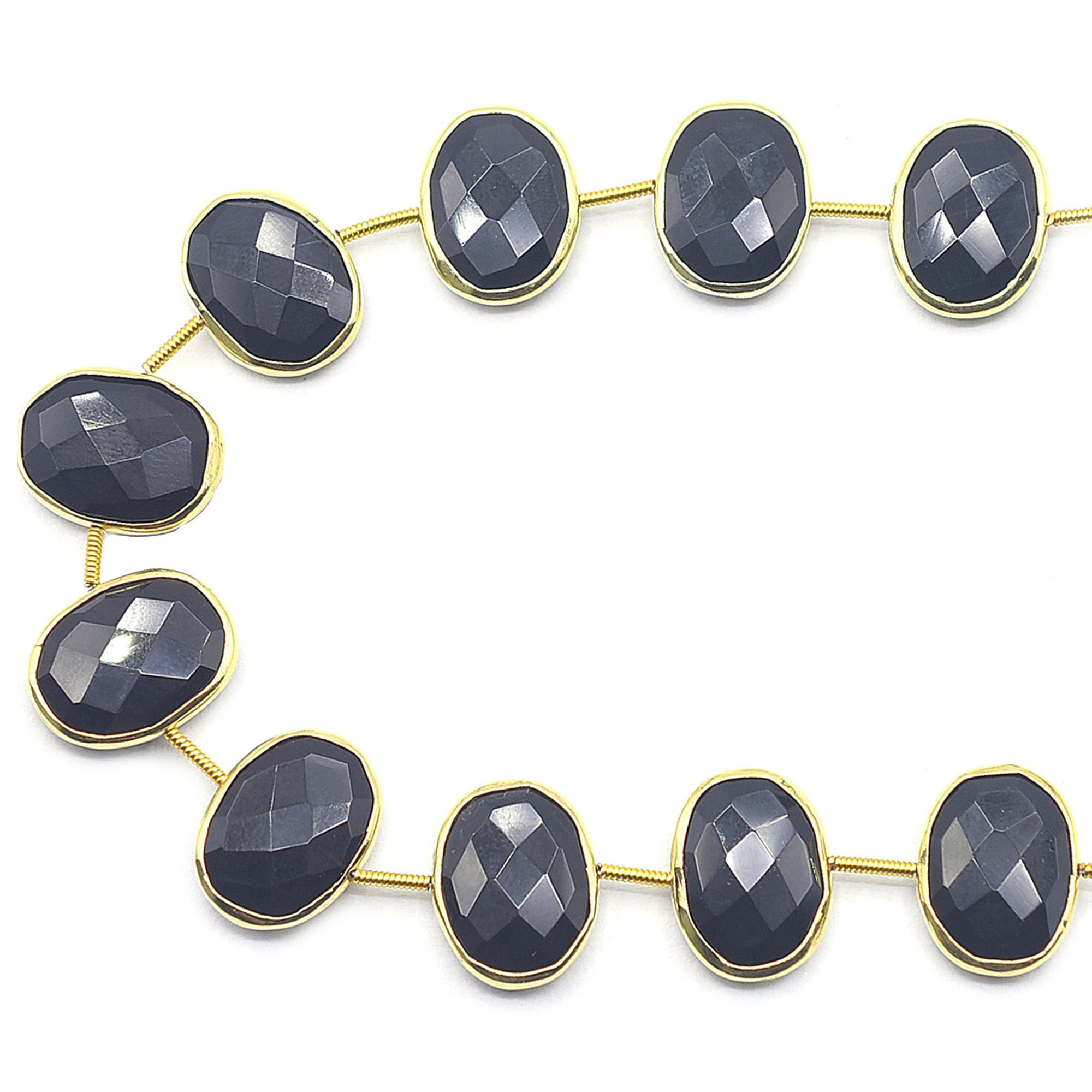 Oval-shaped black onyx set in silver vermeil