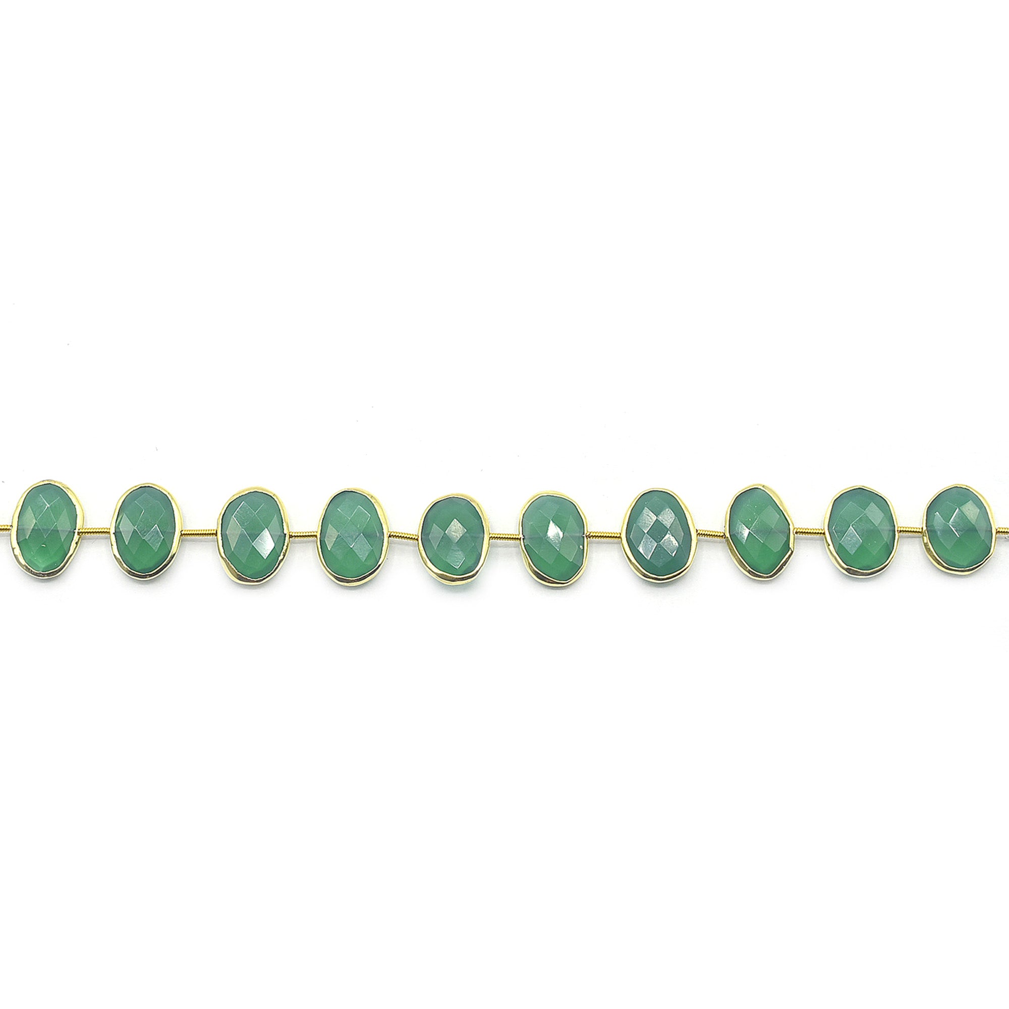 Silver vermeil green onyx oval-shaped jewelry strand