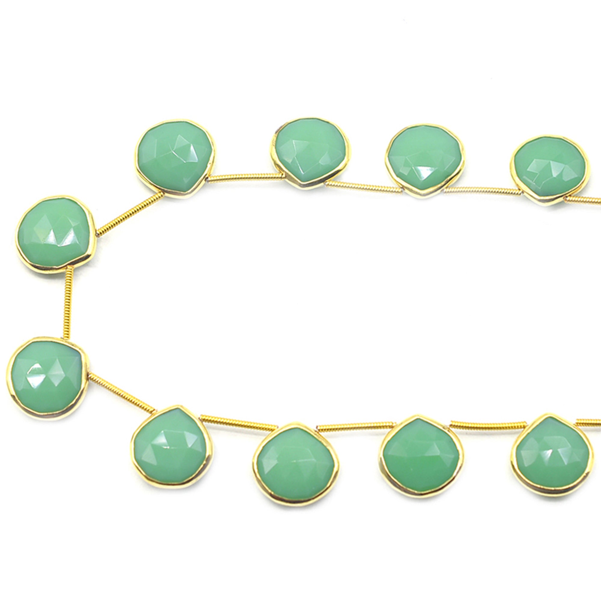 Heart-shaped chrysoprase chalcedony set in silver vermeil