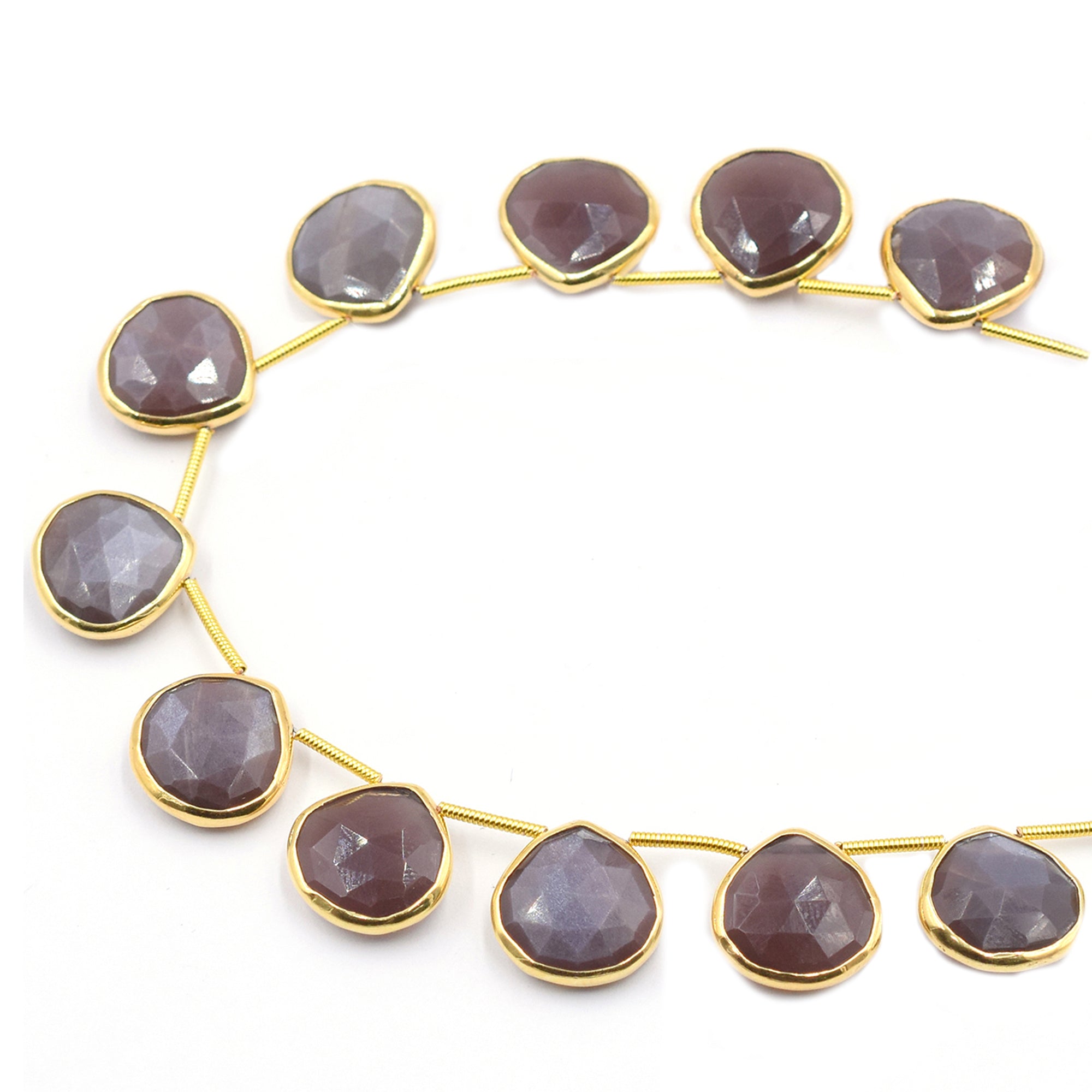 Heart-shaped chocolate moonstone set in silver vermeil