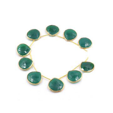 Green onyx heart gemstone in silver vermeil bezel