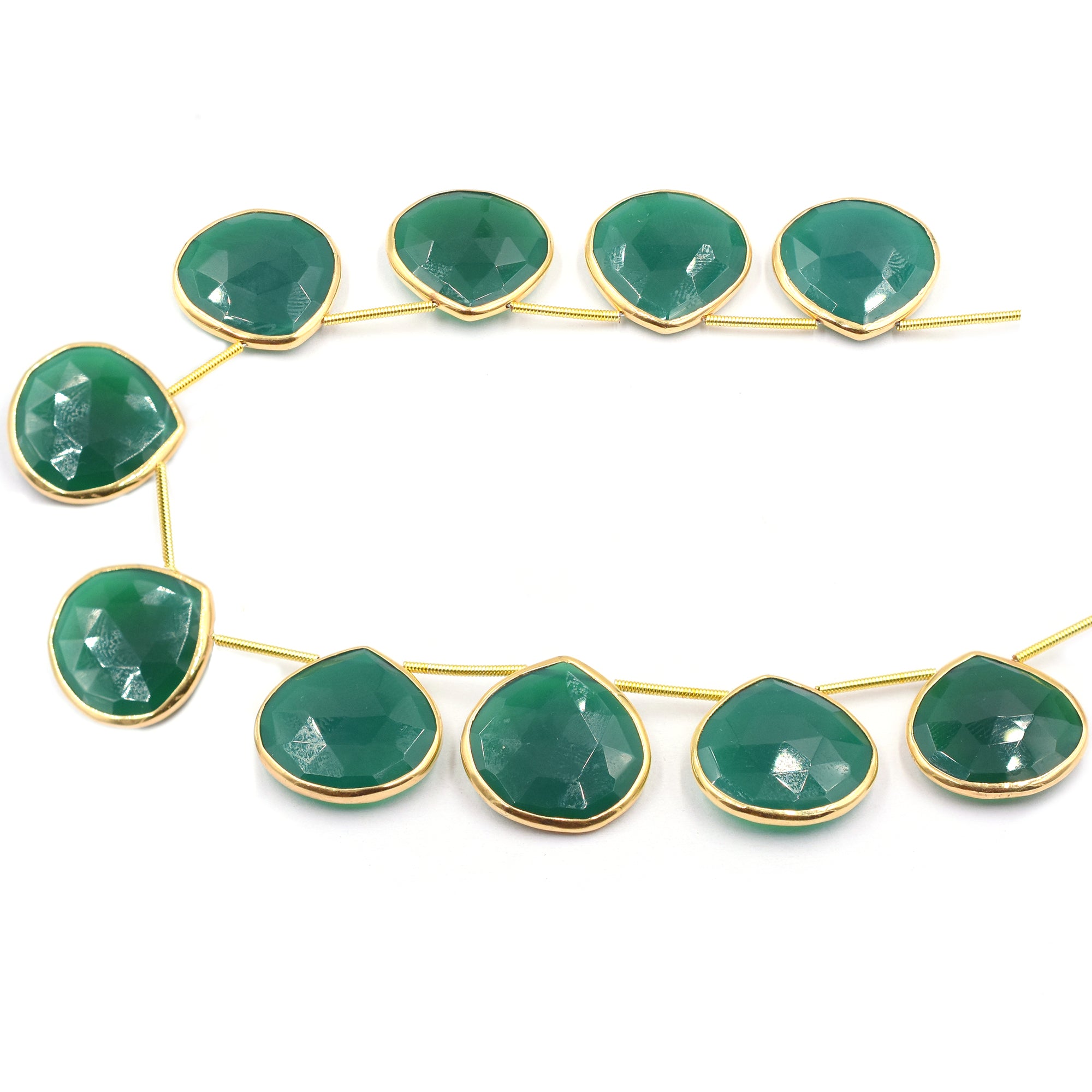 Heart-shaped green onyx set in silver vermeil