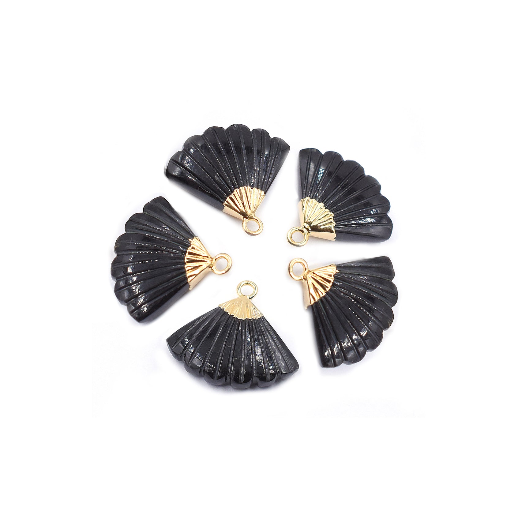 Elegant Black Onyx Feather pendant with gold electroplated frame