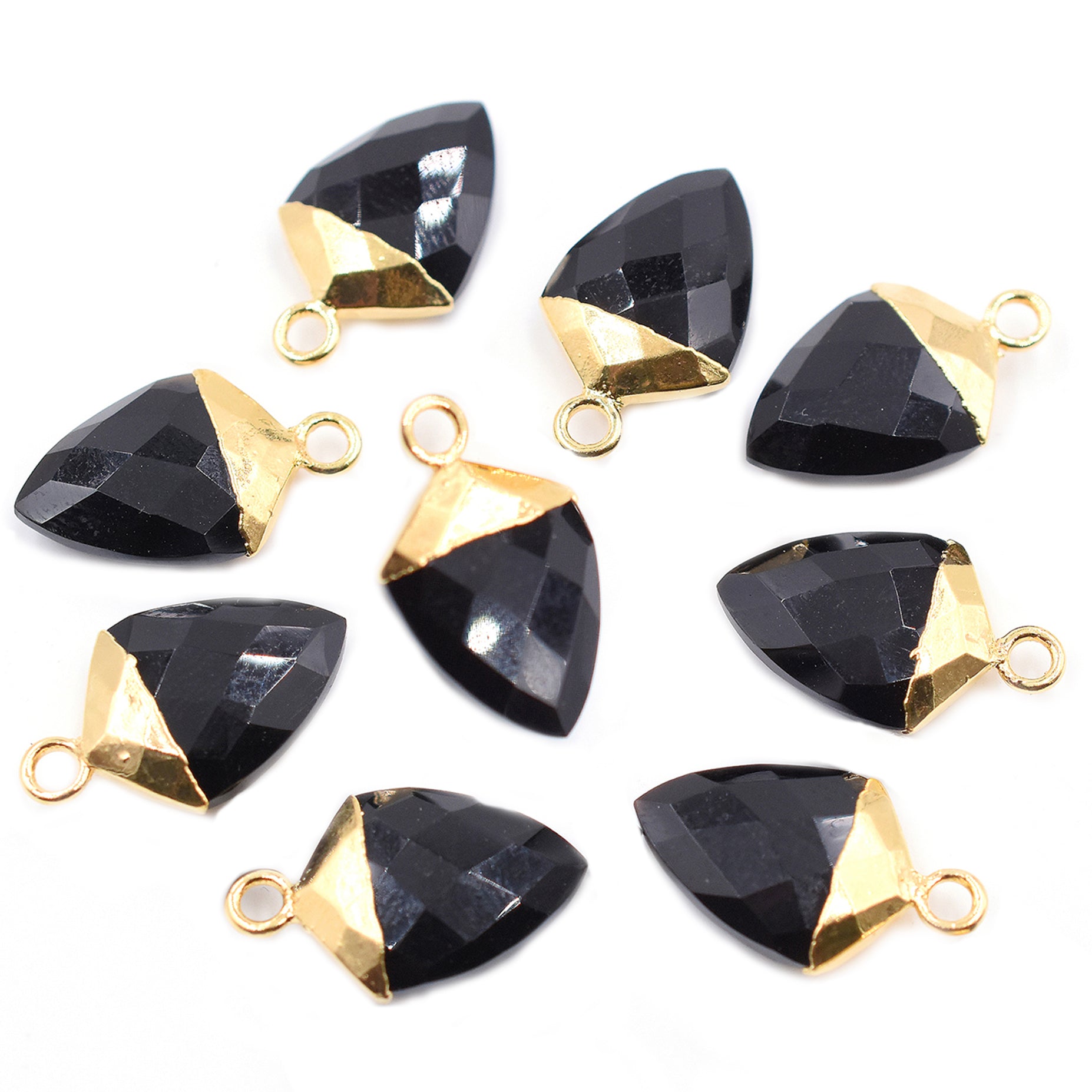 Black Onyx Shield Shape 13 x 10 MM Gold Electroplated Pendant ( Set Of 2 Pcs)