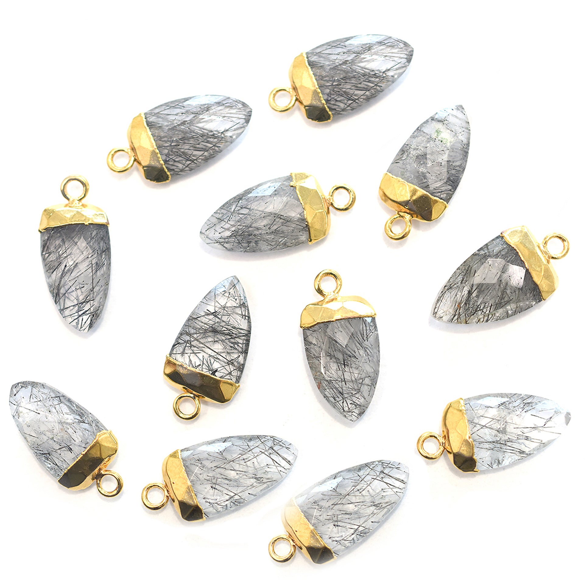 Elegant Black Rutilated Quartz arrow pendant in gold finish