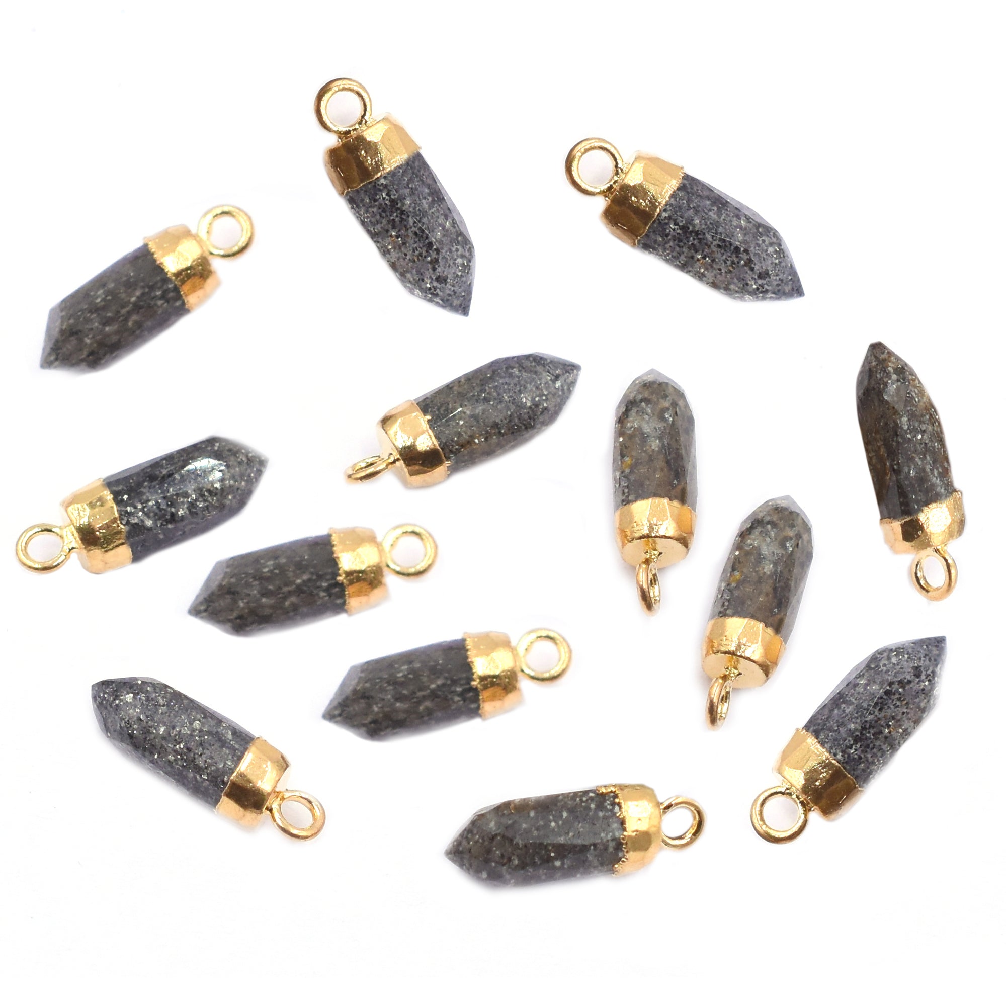 Black Sunstone pendant in sleek bullet shape with gold detailing