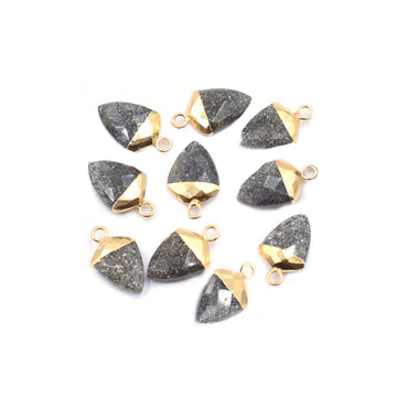 Black Sunstone Shield Shape 13 x 10 MM Gold Electroplated Pendant ( Set Of 2 Pcs)