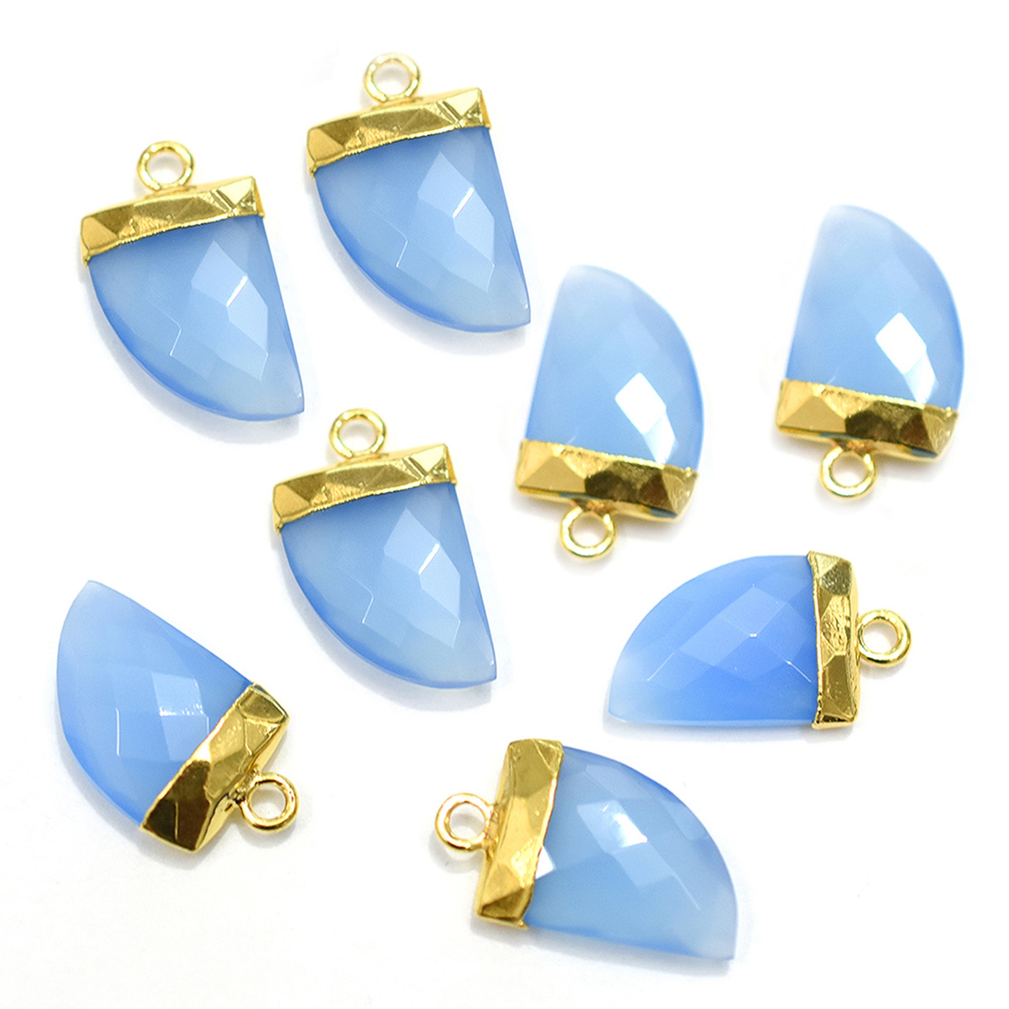 Blue Chalcedony Horn Shape 14 x10 MM Gold Electroplated Pendant