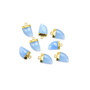 Blue Chalcedony Horn Shape 14 x10 MM Gold Electroplated Pendant