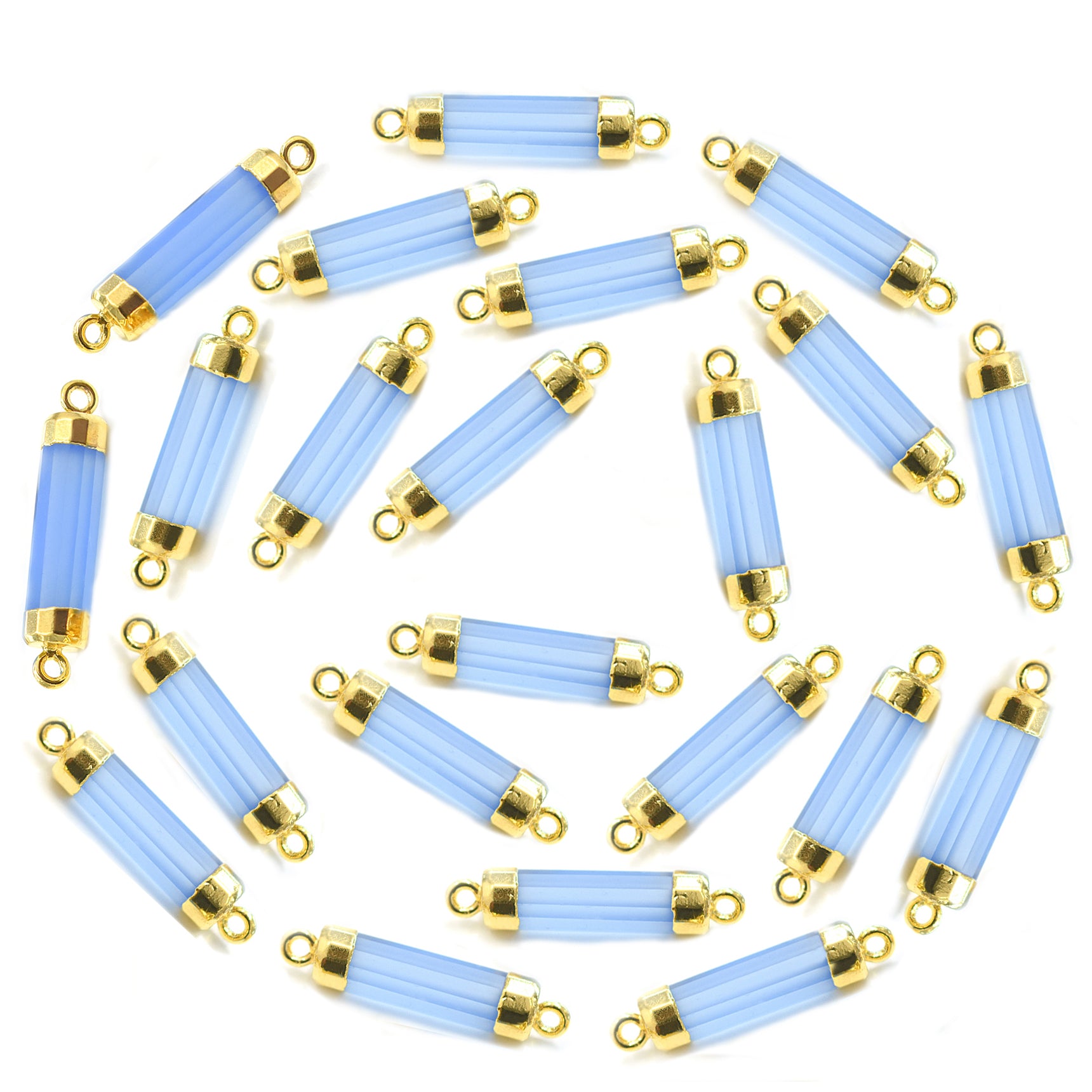 Elegant Blue Chalcedony barrel connector with gold detailing