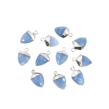 Shield shaped Blue Opal pendant with silver electroplated finish