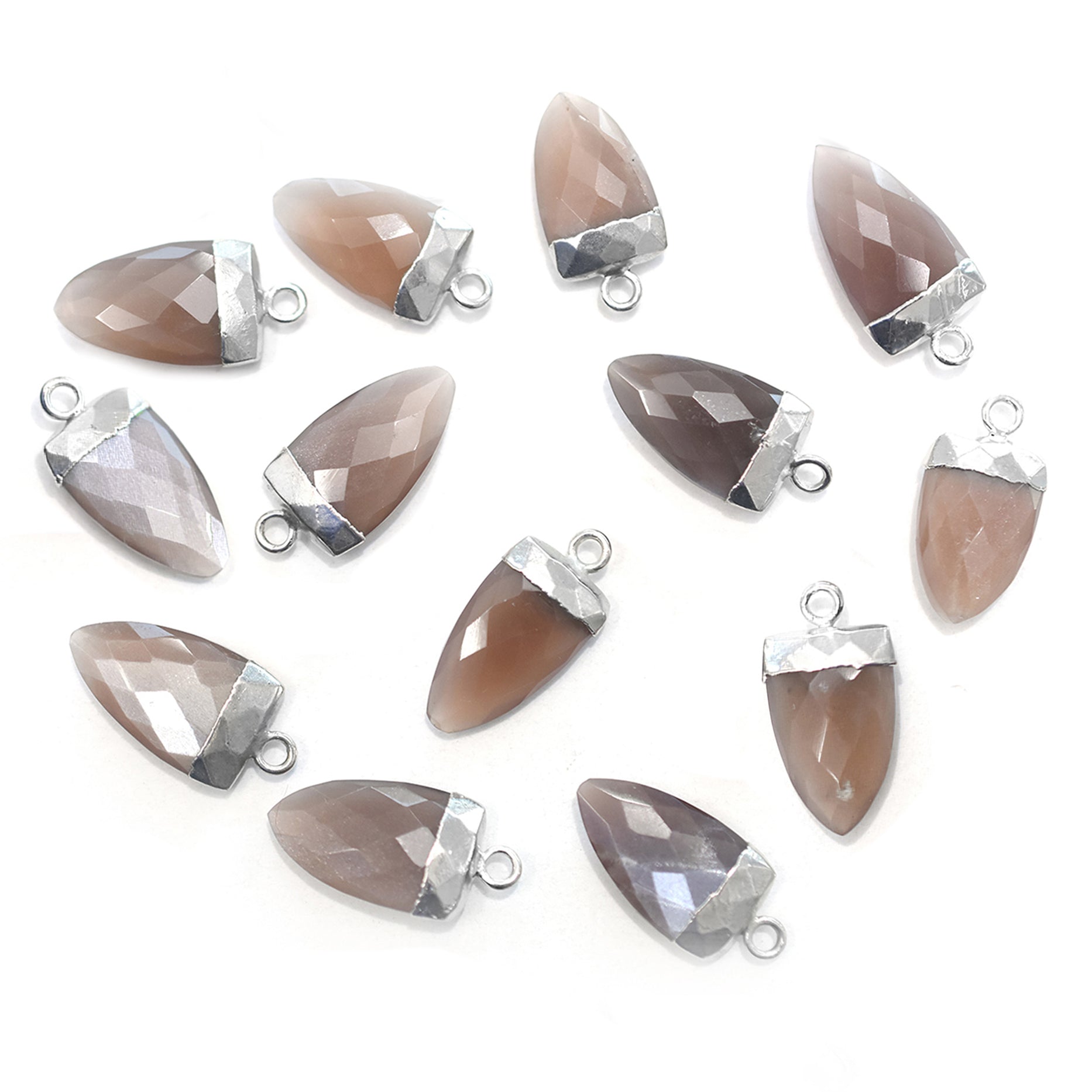 Arrow shaped Brown Chocolate Moonstone pendant with silver electroplated finish