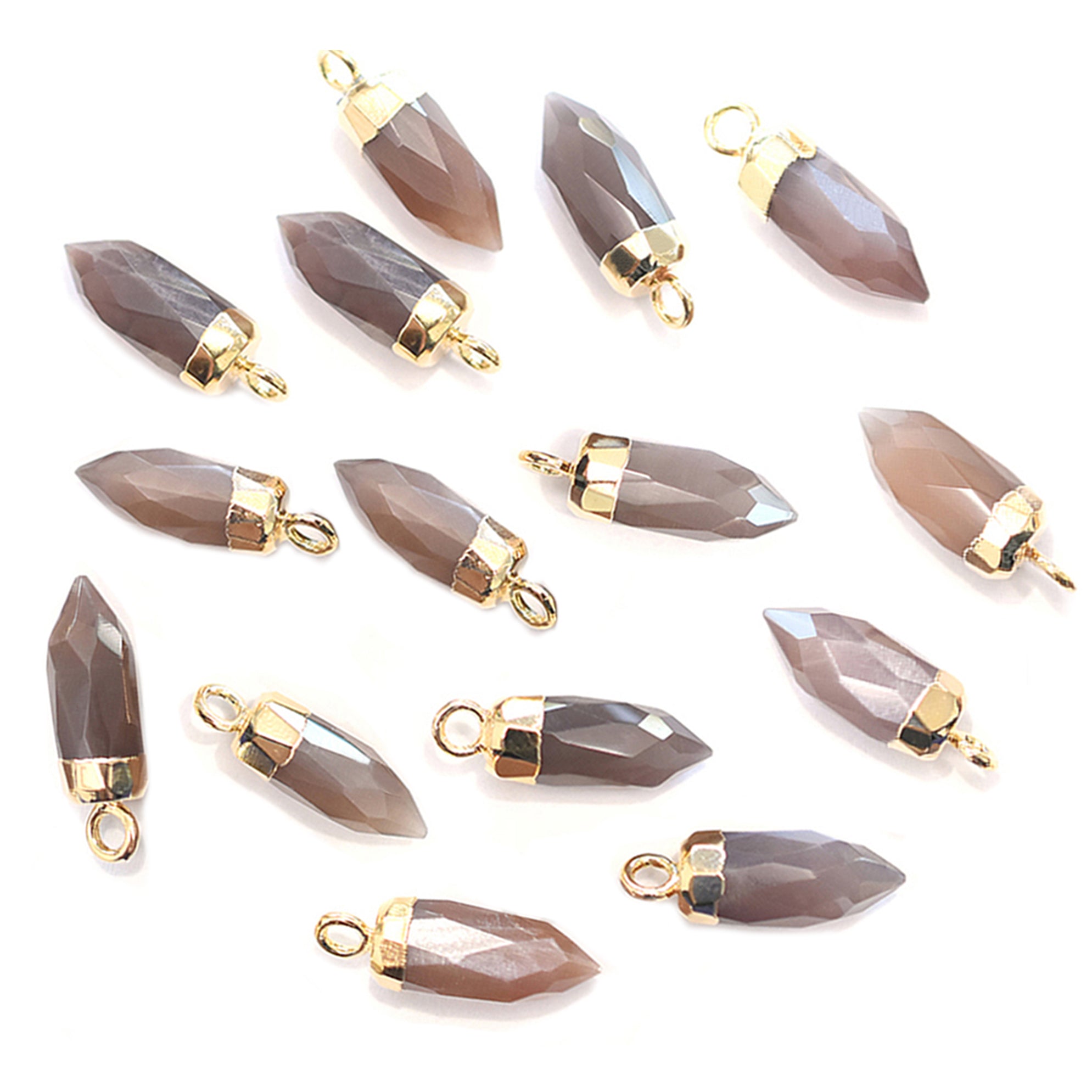 Brown Chocolate Moonstone Bullet Shape Gold Electroplated Pendant (Set Of 2 Pcs)