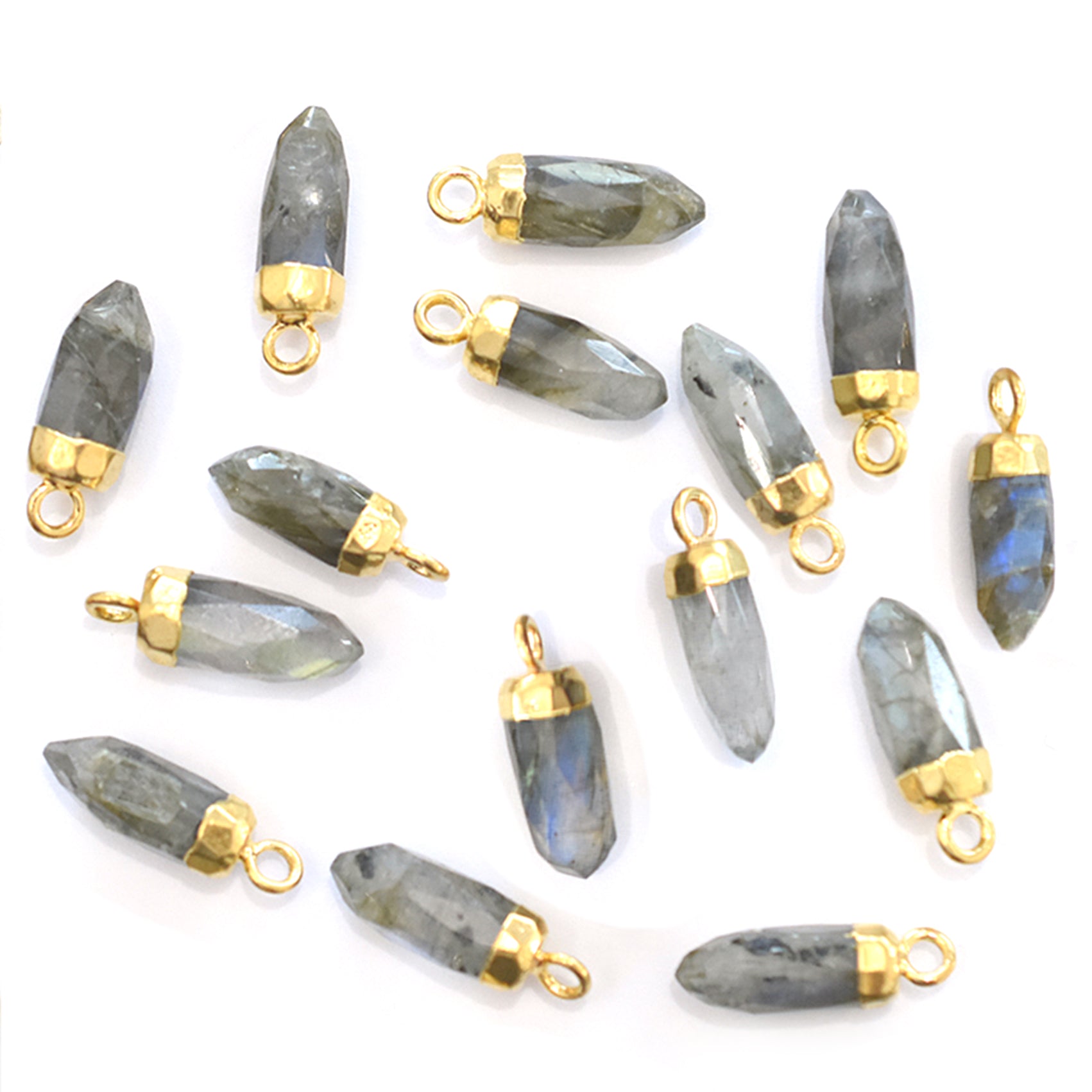 Labradorite 13X5 MM Bullet Shape Gold Electroplated Pendant (Set Of 2 Pcs) - Jaipur Gem Factory