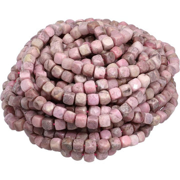 4X4 MM Pink Rhodonite Faceted Cube Shape Beads Strand