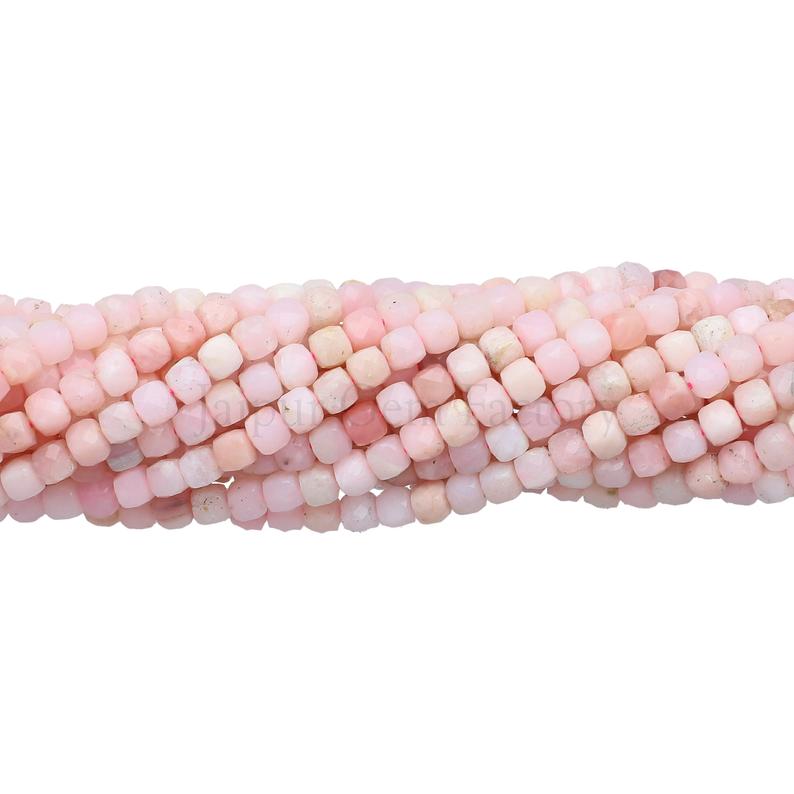 4X4MM Pink Opal Faceted Cube Shape Beads Strand