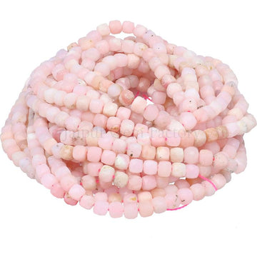 4X4MM Pink Opal Faceted Cube Shape Beads Strand