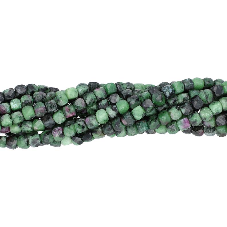 4X4 MM Ruby Zoisite Faceted Cube Shape Beads Strand