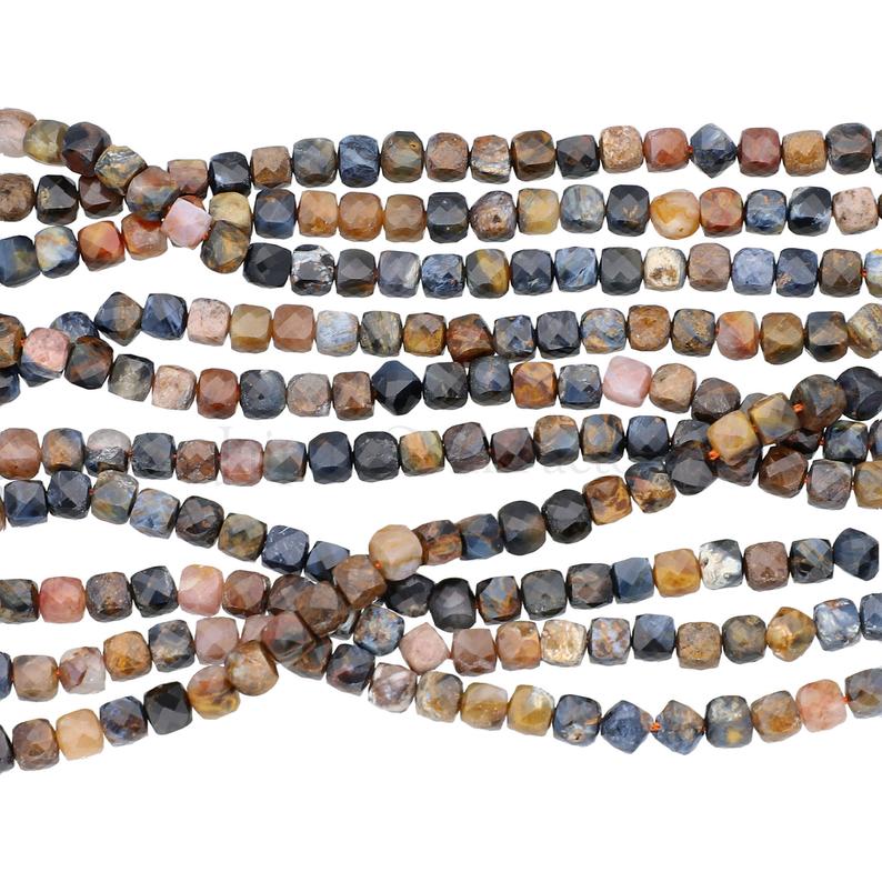 4X4 Pietersite Faceted Cube Shape Beads Strand