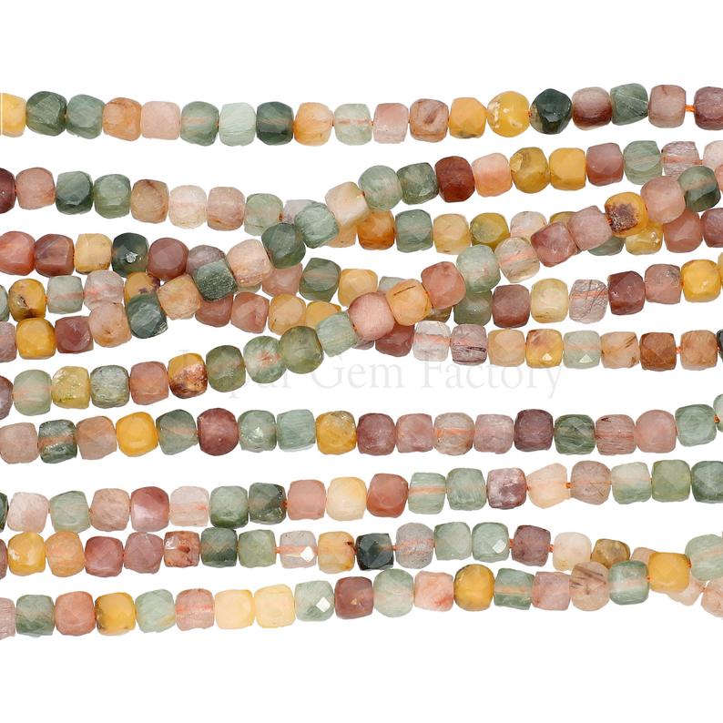 4x4 MM Mix Gemstone Faceted Cube Shape Beads Strand