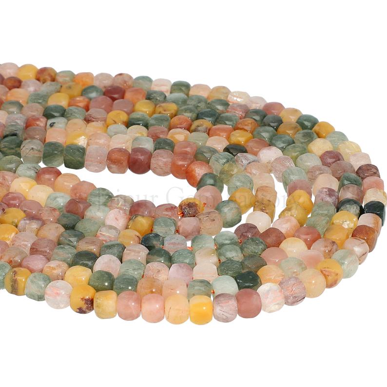 4x4 MM Mix Gemstone Faceted Cube Shape Beads Strand