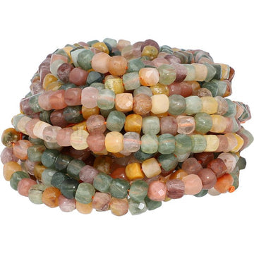 4x4 MM Mix Gemstone Faceted Cube Shape Beads Strand