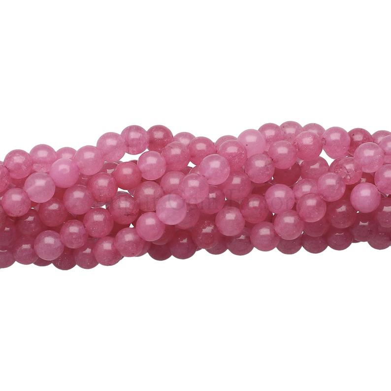 6 MM Pink Quartzite Smooth Round Shape Beads Strand