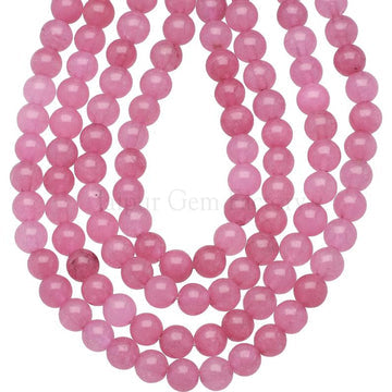 6 MM Pink Quartzite Smooth Round Shape Beads Strand