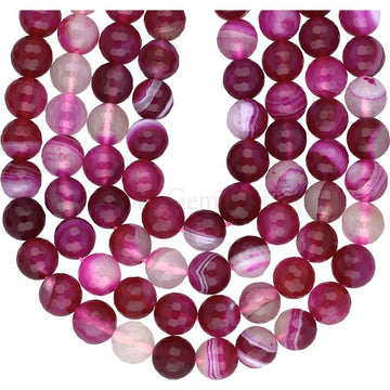 8 MM Fuchsia Agate Dyed Faceted Round Shape Beads Strand