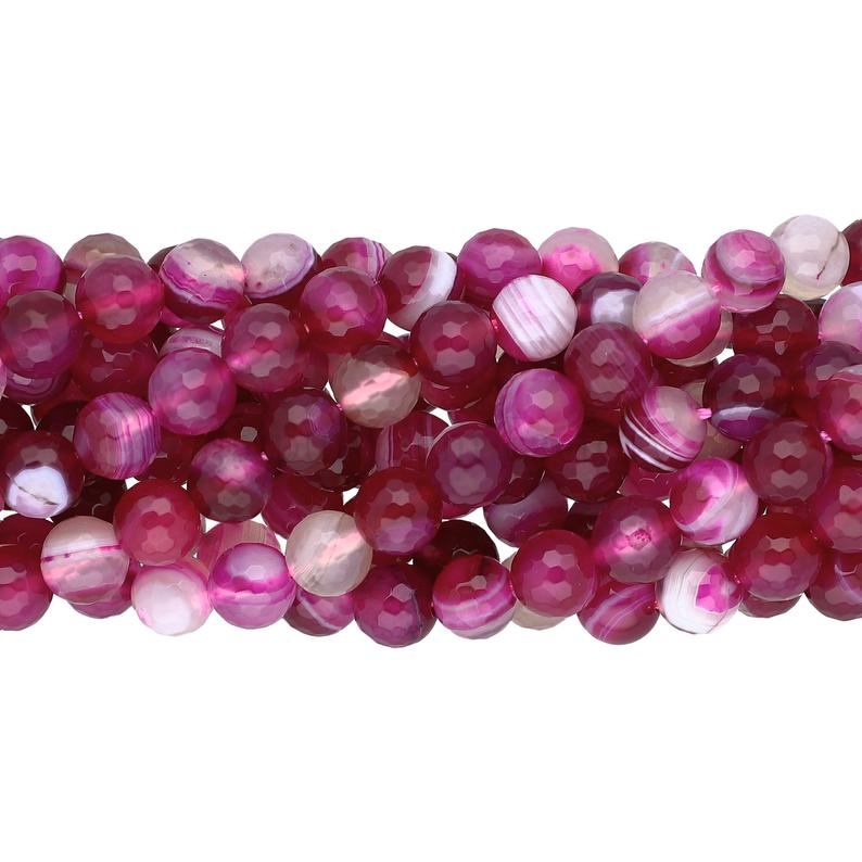 8 MM Fuchsia Agate Dyed Faceted Round Shape Beads Strand