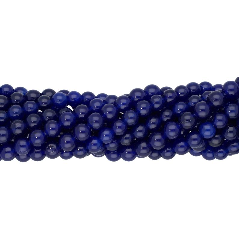 6 MM Dark Blue Quartzite Smooth Round Shape Beads Strand