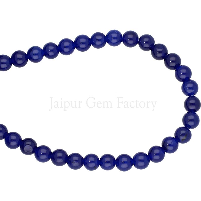 6 MM Dark Blue Quartzite Smooth Round Shape Beads Strand