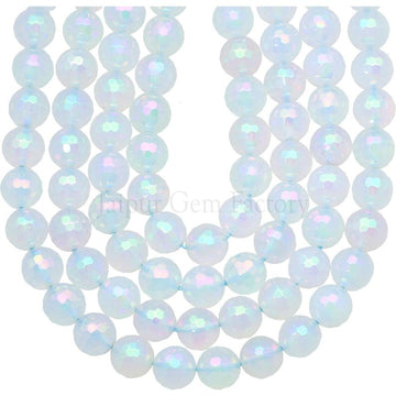 8 MM Mystic Coated Rainbow Agate Faceted Round Shape Beads Strand