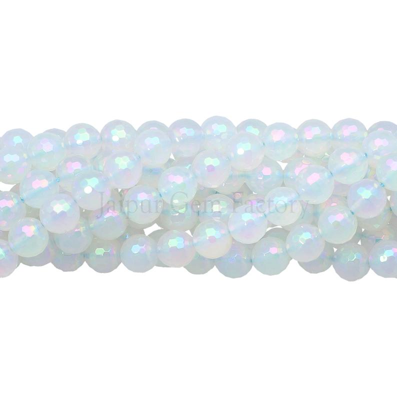 8 MM Mystic Coated Rainbow Agate Faceted Round Shape Beads Strand