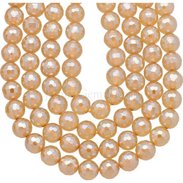 8 MM Mystic Champagne Agate Faceted Round Shape Beads Strand