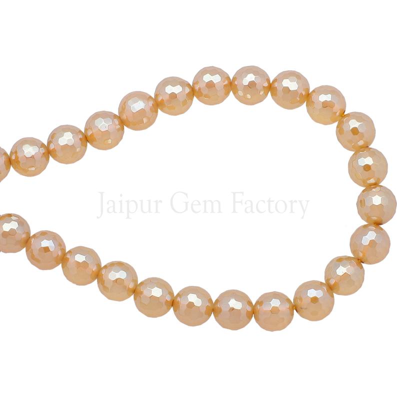 8 MM Mystic Champagne Agate Faceted Round Shape Beads Strand