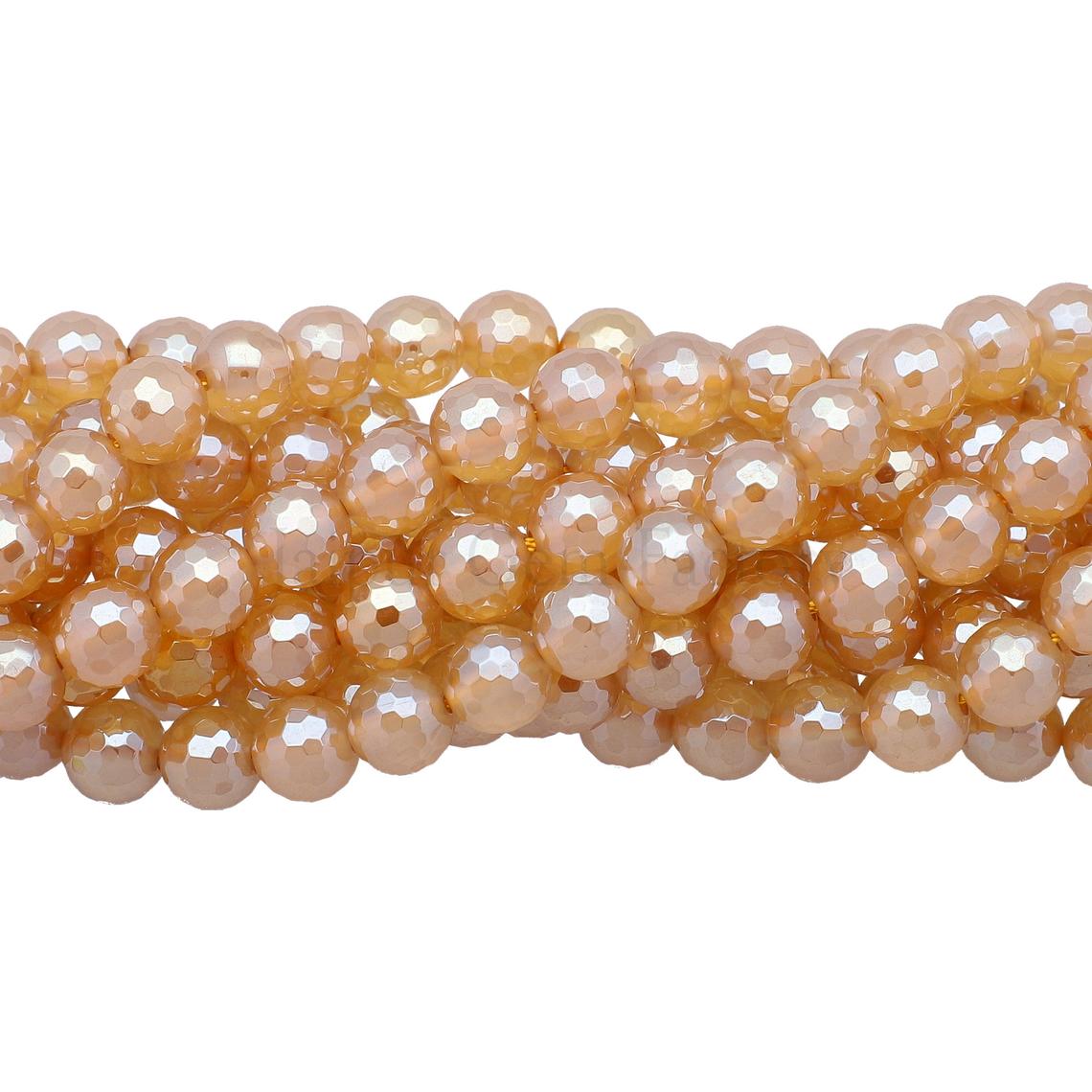 8 MM Mystic Champagne Agate Faceted Round Shape Beads Strand