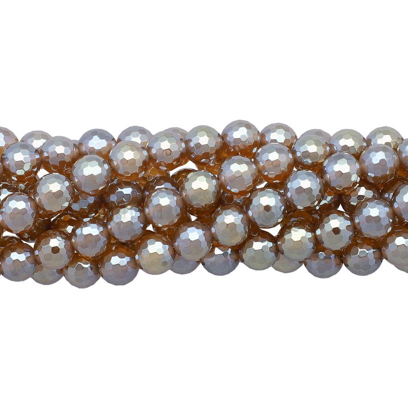 8 MM Mystic Brown Agate 8 MM Faceted Round Shape Beads Strand