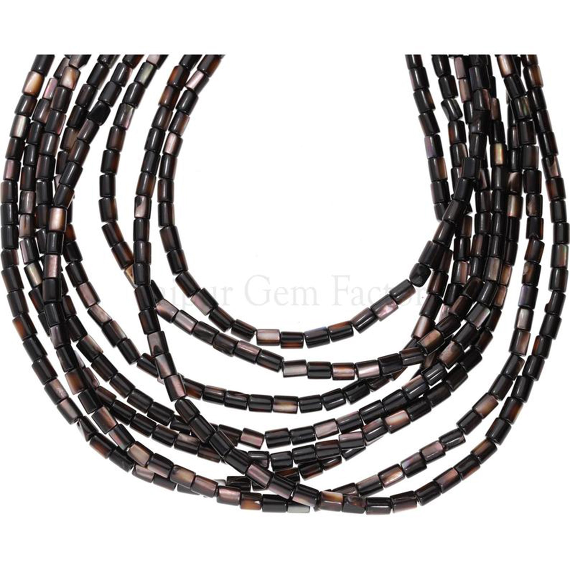 4 x 3 MM Dark Brown Mother Of Pearl Smooth Tube Shape Beads Strand