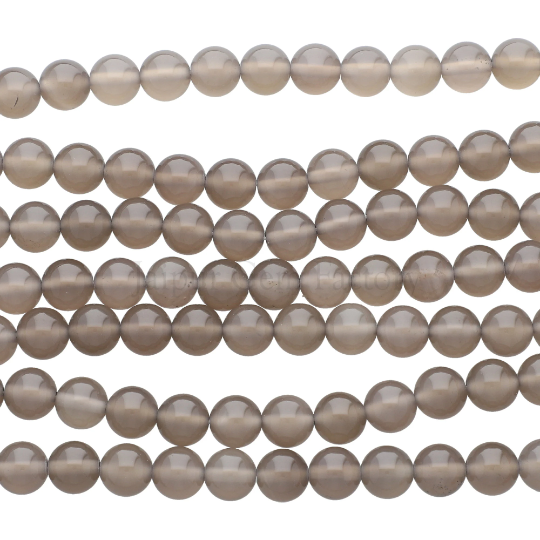 Gray Agate Smooth Round Beads 8mm 15 Inch Strand