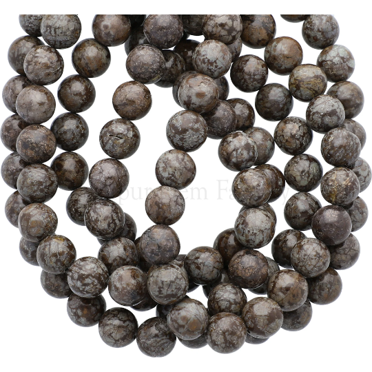 Brown Snowflake Obsidian Smooth Round Beads 15 Inches Strand