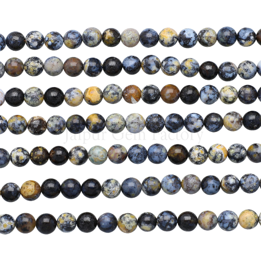 Yellow Blue Ocean Agate Smooth Round Beads 6mm 15 Inch Strand