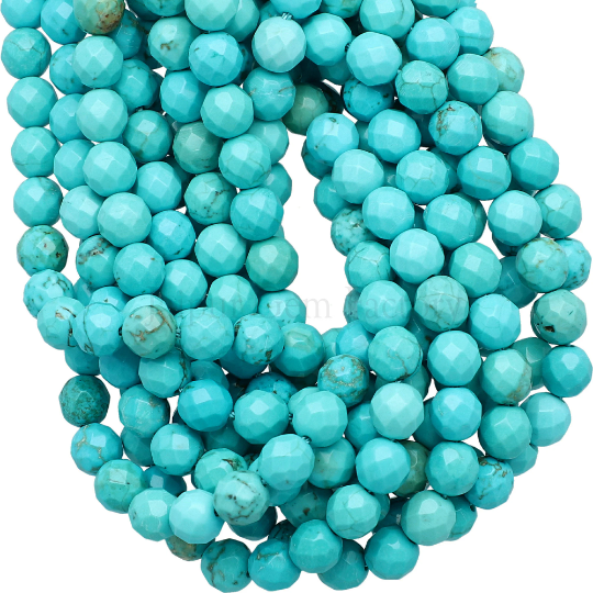 Chinese Turquoise Faceted Round Beads 15 Inches Strand
