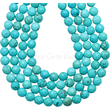 Chinese Turquoise Faceted Round Beads 15 Inches Strand